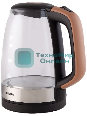 Чайник электрический Centek CT-0065 Beige стекло, 1.7 л 2200 Вт, LED-подсветка, мерная шкала, защита от вкл б/воды