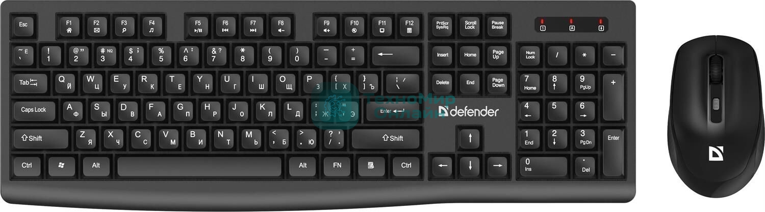 Комплект клавиатура+мышь Defender C-972 беспроводной, USB, 1600 DPI, черный