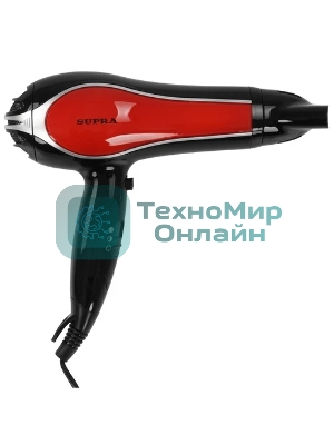 Фен SUPRA PHS-2206L черный/красный, 2200 Вт, ионизация