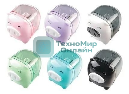 Точилка для карандашей ручная Deli Piggy E0557, 1 отверстие, пластик, ассорти, дисплей