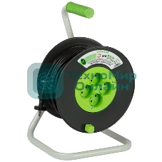 Удлинитель силовой ЭРА GREEN LINE KAT-2x1.5-50m Greenline на катушке пластик 4 розетки без заземления 50 м ПВС 2x1.5 мм2