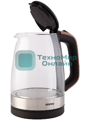 Чайник электрический Centek CT-0065 Beige стекло, 1.7 л 2200 Вт, LED-подсветка, мерная шкала, защита от вкл б/воды