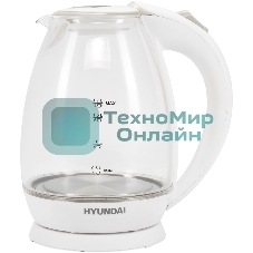Чайник электрический Hyundai HYK-G2409 1.7 л, 2200 Вт, белый/серебристый (корпус: стекло)