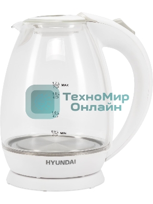 Чайник электрический Hyundai HYK-G2409 1.7 л, 2200 Вт, белый/серебристый (корпус: стекло)