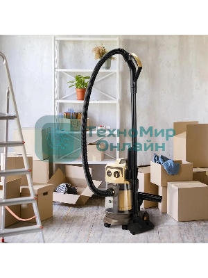 Пылесос Kitfort КТ-5192 золотистый/черный, 1000 Вт, уборка сухая/сбор жидкости, пылесборник контейнер/аквафильтр, 15 л