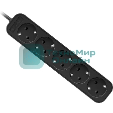 Удлинитель Defender M550 черный, 5 м, EURO, 5 розеток, 2200 Вт