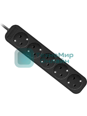 Удлинитель Defender M550 черный, 5 м, EURO, 5 розеток, 2200 Вт