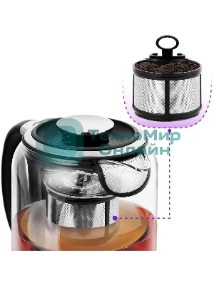 Чайник электрический Kitfort KT-6116 1.7 л, 2200 Вт, нержавеющая сталь/черный (корпус: стекло)