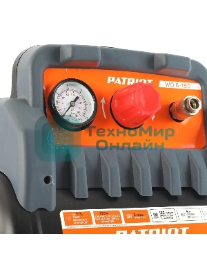 Компрессор поршневой Patriot WO 6-180 безмасляный 180л/мин 6л 1100Вт черный/оранжевый