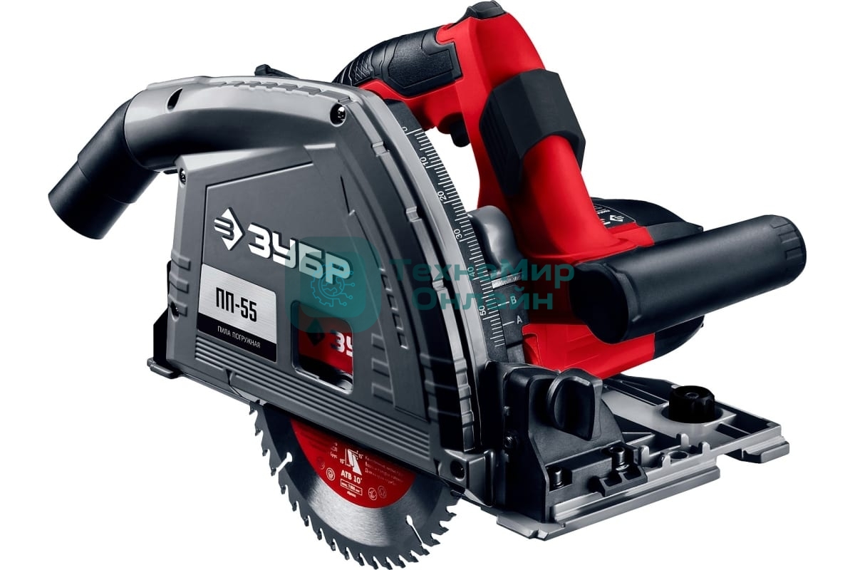 Пила погружная Зубр с шиной, 90-55 мм, диск 165 мм, 1200 Вт, ПП-55Н