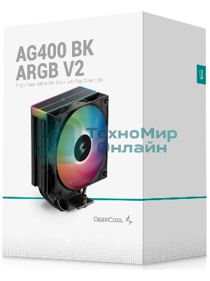 Кулер для процессора DEEPCOOL AG400 BK ARGb V2 черный 120мм алюминий+медь 2100rpm 31.6db 4-pin 220W 154мм