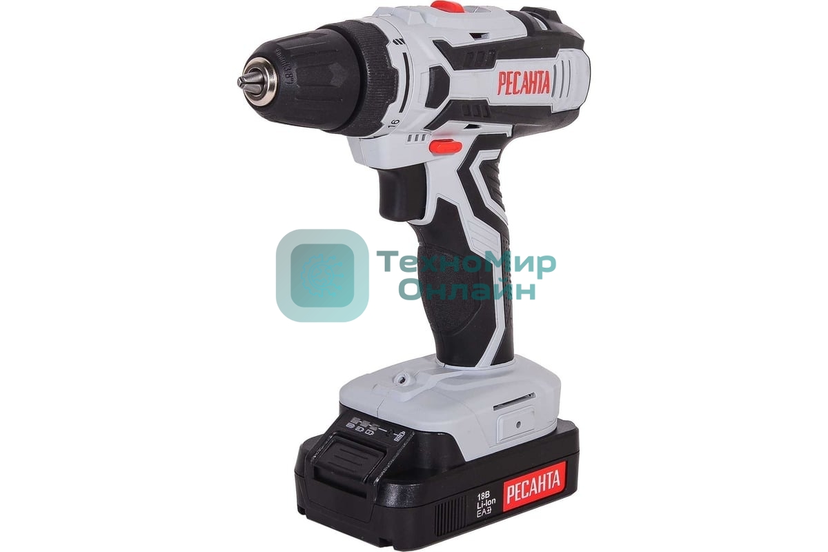 Дрель-шуруповерт Ресанта ДА-18-2ЛК, 18 В, 2 Ач, 50 Нм, щеточный