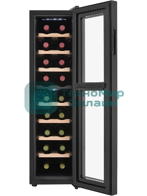 Винный шкаф ZÜGEL ZTWF181DB черный, 49 л, 2 отсека, 18 бут.