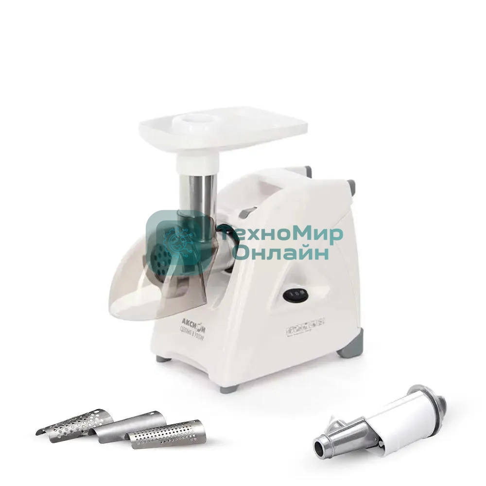 Мясорубка электрическая Аксион М35.04 белый, 1500 Вт, 1.7 кг/мин, реверс, защита от перегрузки, насадки - 4