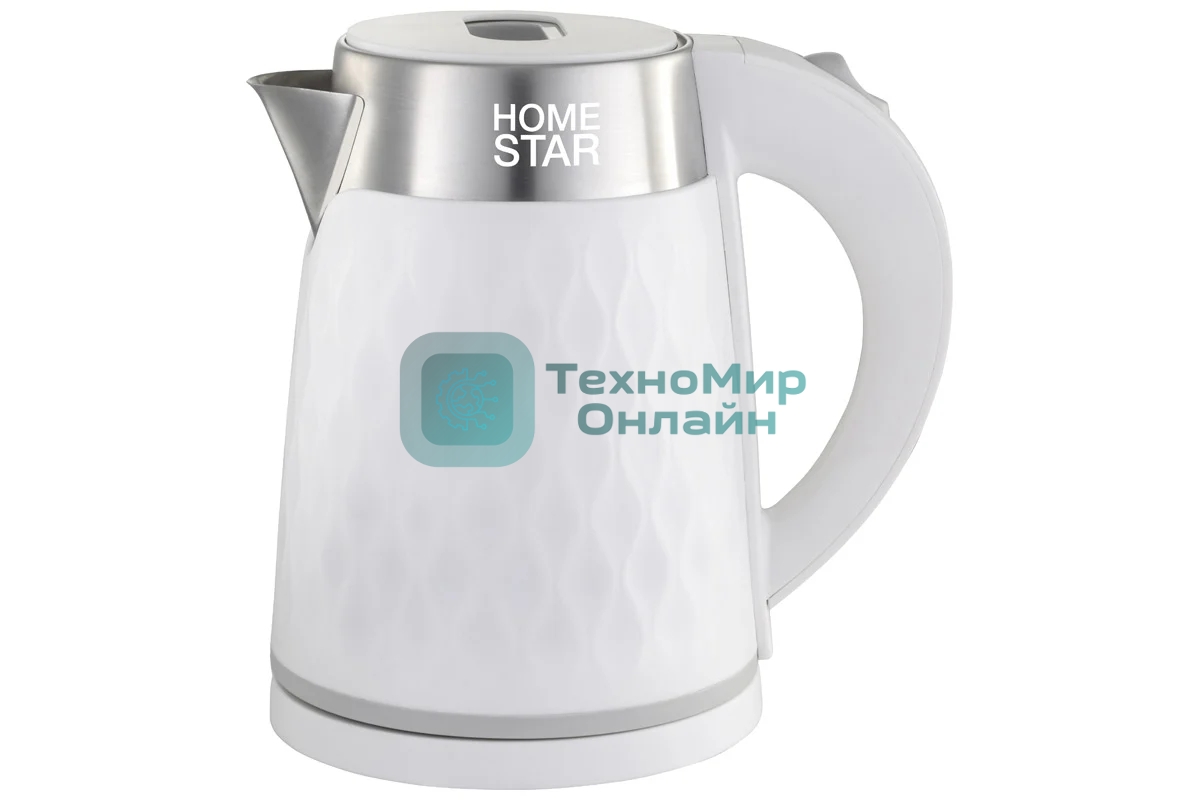 Чайник электрический Homestar HS-1021, 1500 Вт, 1.7 л, нержавейка+пластик, белый, двойной корпус