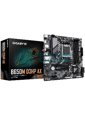 Материнская плата Gigabyte B650M D3HP AX (V1.2), AM5, AMD B650, 4xDDR5, 4xSATA, 2xM.2, 1xPCI-E 4.0 x16, 1xPCI-E 4.0 x1, 3xUSB-A 3.2 Gen 1, 1xUSB-C 3.2 Gen 2, 1x 2.5Gb LAN, 3x3.5 мм, 7.1, Micro-ATX