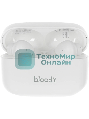 Наушники TWS A4Tech Bloody M30 белый, внутриканальные, Bluetooth, до 22 ч