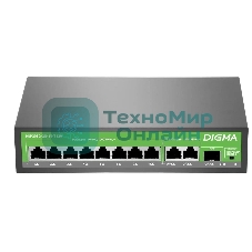 Коммутатор Digma DSP208G-2G-1S-T120 (L2) 10x1 Гбит/с 1SFP 8PoE 8PoE+ 120W неуправляемый