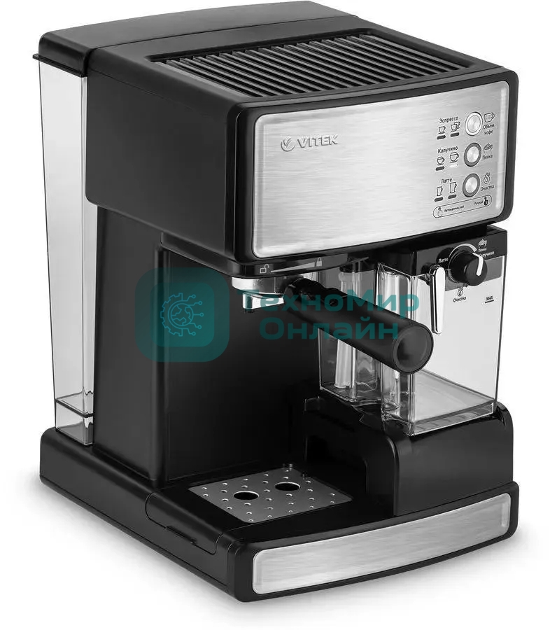 Кофеварка рожковая Vitek VT-1514 (BK) нержавеющая сталь/черный, исп. кофе - молотый, 1.65 л, 1238 Вт, 15 бар
