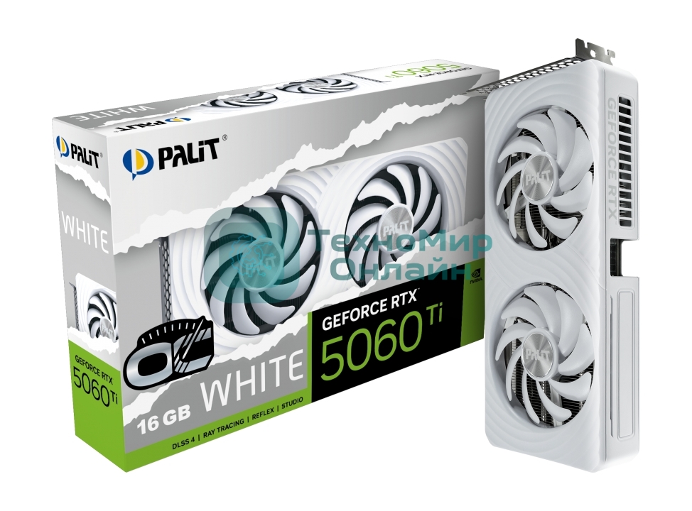 Видеокарта Palit RTX 5060Ti WHITE OC 16Gb RTX 5060TI 16Gb 128bit GDDR7 2407/28000 HDMIx1 DPx3 HDCP Ret