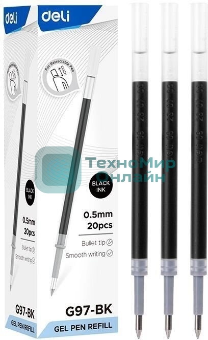 Стержень для гелевых ручек Deli EG97-BK 0.5мм, черный, блистер
