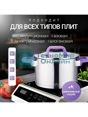 Кастрюля Lara LR02-252 Лаванда 2,8 л, с крышкой, 18 см, нержавеющая сталь