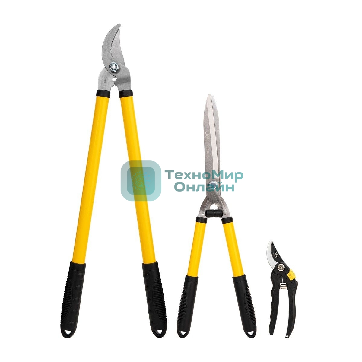 Набор сучкорез, кусторез, секатор Deli DL580003 Набор из трех предметов. Сталь 55С. Термообработанная поверхность. Ручка с полипропиленновым покрытием.