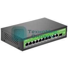 Коммутатор Digma DSP208G-2G-1S-T120 (L2) 10x1 Гбит/с 1SFP 8PoE 8PoE+ 120W неуправляемый