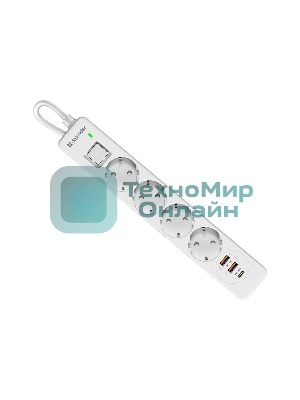 Удлинитель с сетевым фильтром Defender DFS 145, белый, 4розетки, USB+TypeC, 5 м.