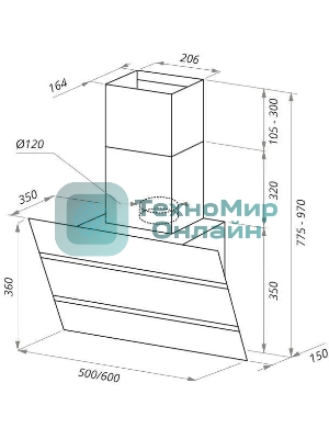 Вытяжка каминная Maunfeld Bridge 60 нержавеющая сталь/черное стекло, 60 см, 850 куб. м/ч, 51 дБ