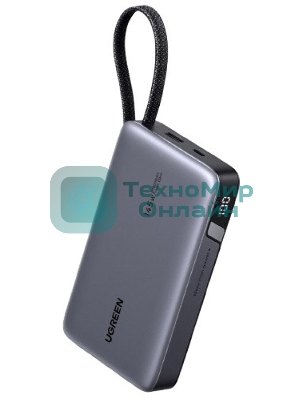 Портативный аккумулятор UGREEN PB551 55992B 145W Power Bank 0mAh USB-C&USB-A со встроенным кабелем USB-C. Цвет: серый космос