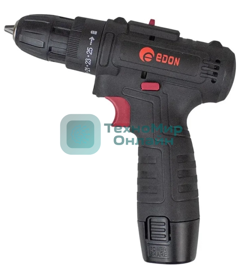 Дрель-шуруповерт Edon AD-1201, 12 В, 1,5 Ач, 30 Нм, щеточный