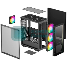 Компьютерный корпус Deepcool MATREXX 55 V4 без БП, боковое окно (закаленное стекло), 3xARGb LED 140мм вентилятора спереди, 1xARGb LED 120мм вентилятор сзади, черный, ATX