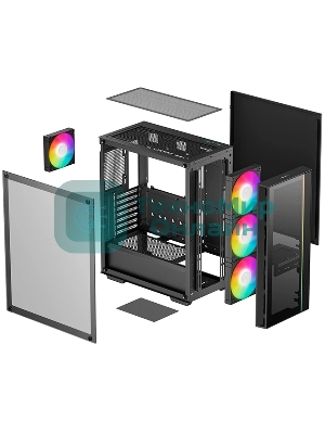 Компьютерный корпус Deepcool MATREXX 55 V4 без БП, боковое окно (закаленное стекло), 3xARGb LED 140мм вентилятора спереди, 1xARGb LED 120мм вентилятор сзади, черный, ATX