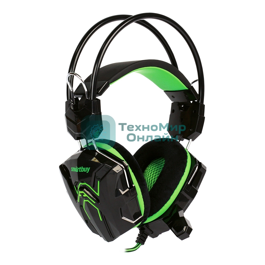 Гарнитура SmartBuy Snake чёрный-зеленый, проводная, 3.5 мм, подсветка