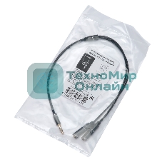 Кабель аудио разветвитель Cablexpert CCAB-02-35MY-0.2MB. 3.5 джек (M)/2х 3.5 джек (F), черный, 0.2м, блистер