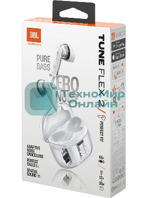 Наушники TWS JBL Tune Flex 2 призрачно-белый, вкладыши/внутриканальные (трансформер), Bluetooth, адаптивное шумоподавление