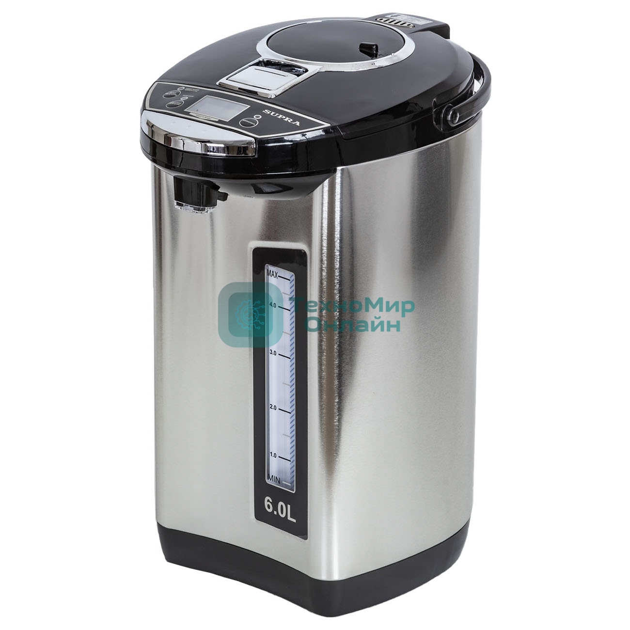 Термопот SUPRA TPS-7755 6 л, 850 Вт, серебристый с черным