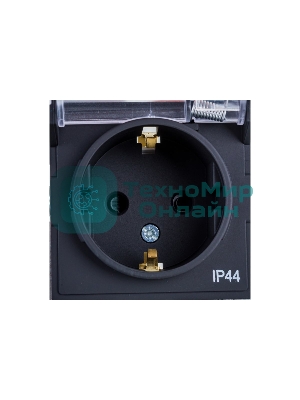 Механизм розетки 1-м СП AtlasDesign Aqua 16А IP44 с заземл. защ. шторки с прозрачной крышкой карбон SchE ATN441046