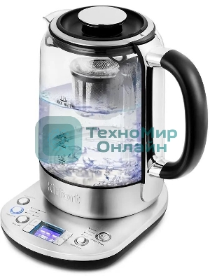 Чайник электрический Kitfort KT-6116 1.7 л, 2200 Вт, нержавеющая сталь/черный (корпус: стекло)