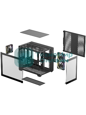 Компьютерный корпус Deepcool CG330 3F без БП, боковое окно (панорама), 3x120мм ARGB PWM вентилятора, черный, mATX