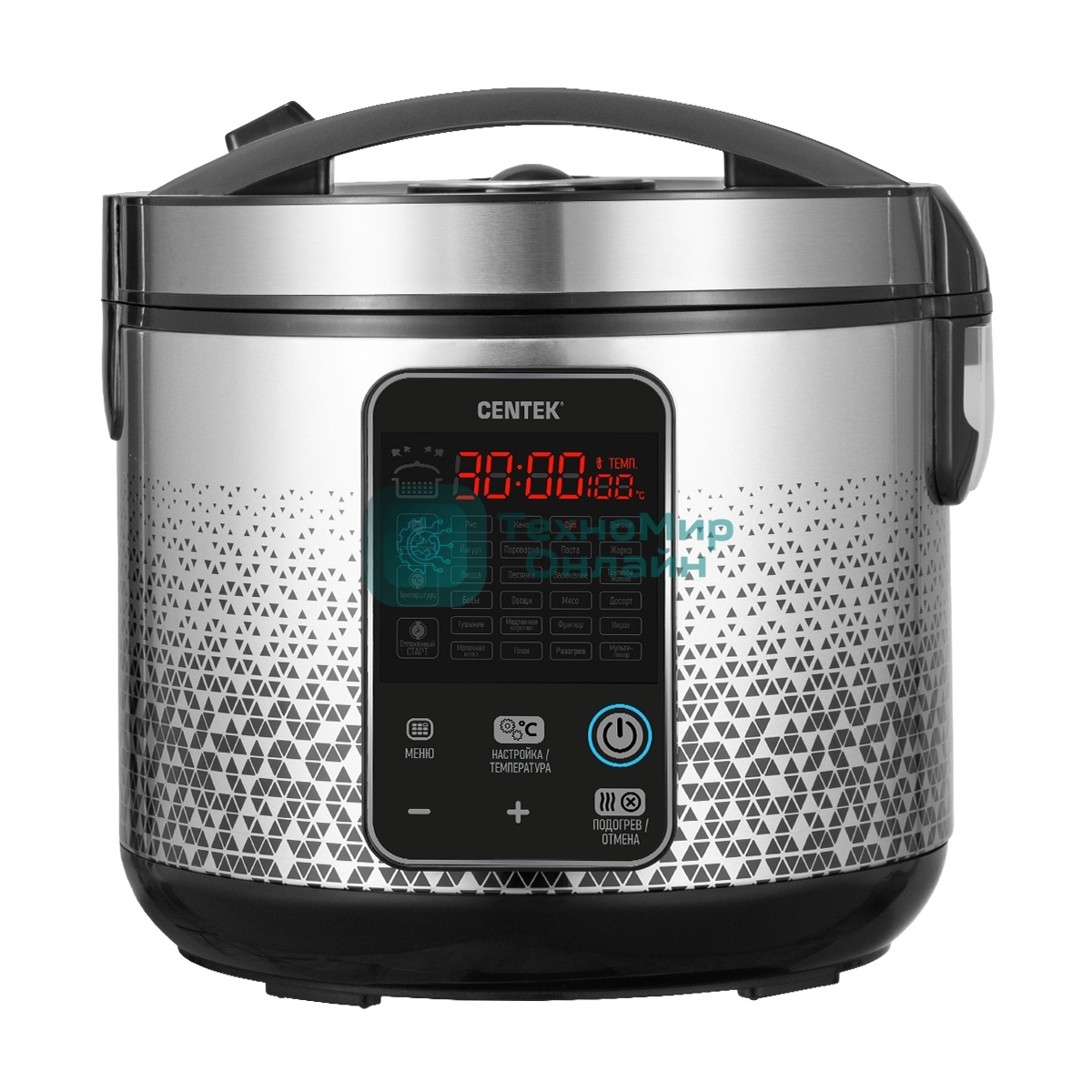Мультиварка Centek CT-1499 черный/сталь, 900 Вт, 5.0 л, 25 программ, мультиповар, антиприг. покрытие
