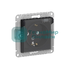 Механизм розетки 1-м СП AtlasDesign Aqua 16А IP44 с заземл. защ. шторки с прозрачной крышкой карбон SchE ATN441046