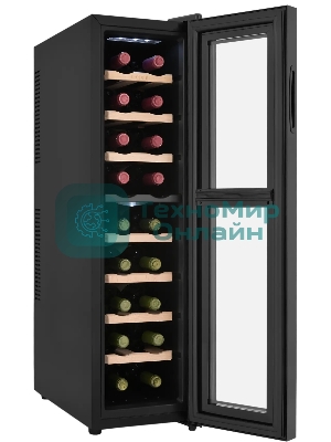 Винный шкаф ZÜGEL ZTWF181DB черный, 49 л, 2 отсека, 18 бут.