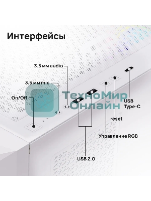 Компьютерный корпус ABR Quantum белый (1хUSB Type-C, 2хUSB 2.0, HD Audio, 4xRGb Fan, ATX, E-ATX)