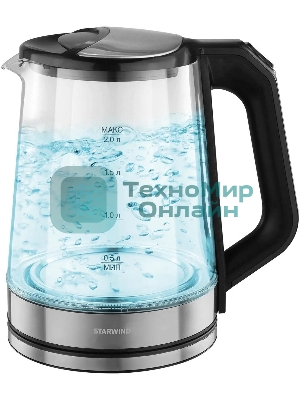 Чайник электрический Starwind SKG2112 2 л, 1800 Вт, черный/прозрачный корпус: стекло