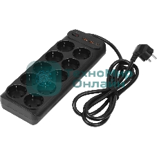 Сетевой фильтр Powercom SP-10 USB2A1СB 3,0 м 3.0м (10 розеток) черный, коробка