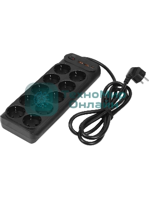 Сетевой фильтр Powercom SP-10 USB2A1СB 3,0 м 3.0м (10 розеток) черный, коробка