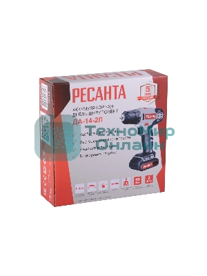 Дрель-шуруповерт Ресанта ДА-14-2Л, 14,4 В, 2 Ач, 45 Нм, щеточный