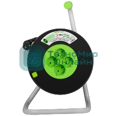 Удлинитель силовой ЭРА GREEN LINE KAT-3x1.5-50m Greenline на катушке пластик 4 розетки с заземлением 50 м ПВС 3x1.5 мм2